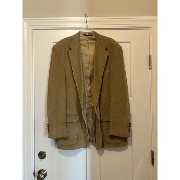 Mens Corduroy Blazer Jacket Sport Coat Elbow Patch Vintage Style Tan Brown 48L - Picture 1 of 6